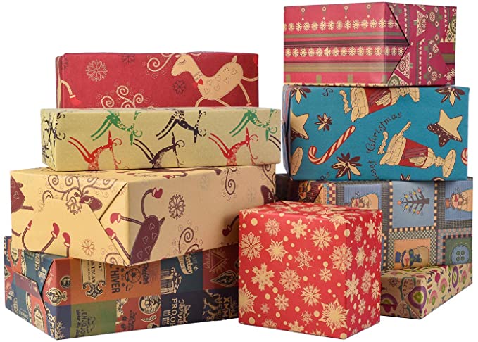 Kraft Wrapping Paper, 10 Pack 76x50CM Large Sheets with 9 Designs