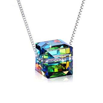 S925 Sterling Silver Square Necklace for Women Crystals from Swarovski 18" 2" Chain Cubic Pendants jewellery Gifts for Ladies Wedding Anniversary Sister