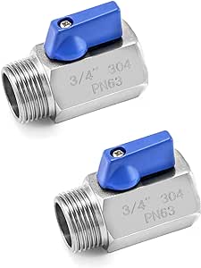 QWORK Mini Ball Valve, 2 Pack 3/4" NPT Thread Female and Male 304 Stainless Steel Shut-Off Valves