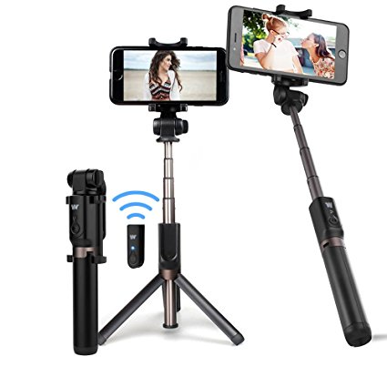 Wireless Bluetooth Selfie Stick, oneisall Mini Foldable Extendable 360° Rotation Selfie Stick with Remote Control and Tripod Stand for iPhone x 8 7 Android Samsung Galaxy S7 S8 (Black)