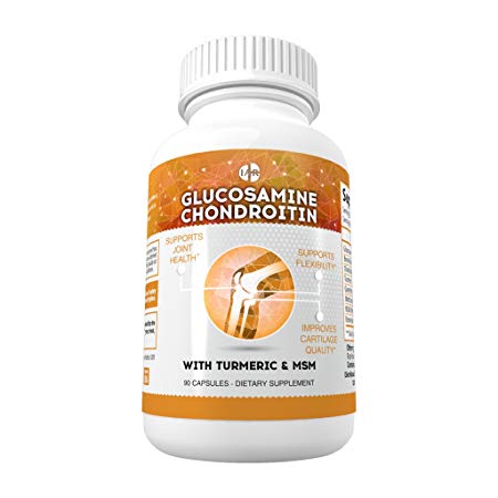 #1 Best Glucosamine with Chondroitin Turmeric MSM Boswellia - Joint Pain Relief Supplement - Natural & Non-GMO - Anti-Inflammatory & Antioxidant Capsules - Back, Knees, Neck, Hands - 90 Pills