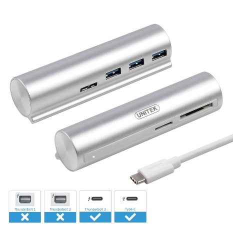 UNITEK Aluminum USB 3.1 Gen 1 Type C / USB C to USB 3.0 3-Port Data Hub with SD, Micro SD, TF Card Reader for New MacBook, ChromeBook Pixel, HP Pavilion x2, Asus Zen AiO and PC