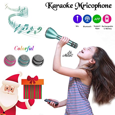 Microphone for Kids - Portable Wireless Microphone Karaoke with Bluetooth Speakers for Music Playing and Singing Anytime Anywhere - Support IPhone/Android IOS Smartphone/Tablet Compatible Gold (Green)