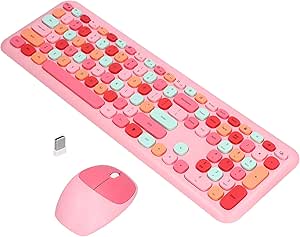 Combo De Teclado Y Mouse Inalámbrico, Juego De Teclado Y Mouse Inalámbricos 2.4G para Windows, Ratones Y Teclados Inalámbricos Compactos Retro, para PC/Computadora Portátil(Rosado)