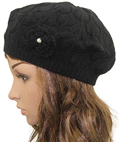 MINAKOLIFE Womens Super Soft Flower Laciness Knit Beanie Hat