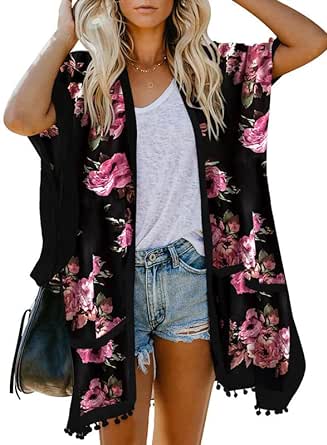 Dokotoo Womens 2024 Summer Beach Hawaiian Vacation Long Kimono Cardigans Swimsuits Cover ups