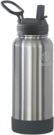 Takeya Actives Insulated Water Bottle w/Straw Lid, 32 Ounces, Stainless Steel