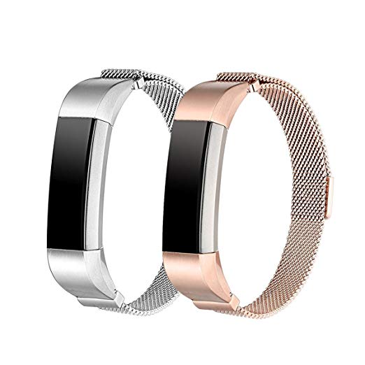 Metal Bands Fitbit Alta, SailFar Milanese Loop Stainless Steel Replacement Accessories Bracelet Strap Watch Band Fitbit Alta, Small/Large, Men/Women(Milanese 2 Packs, Silver   Rose Gold)