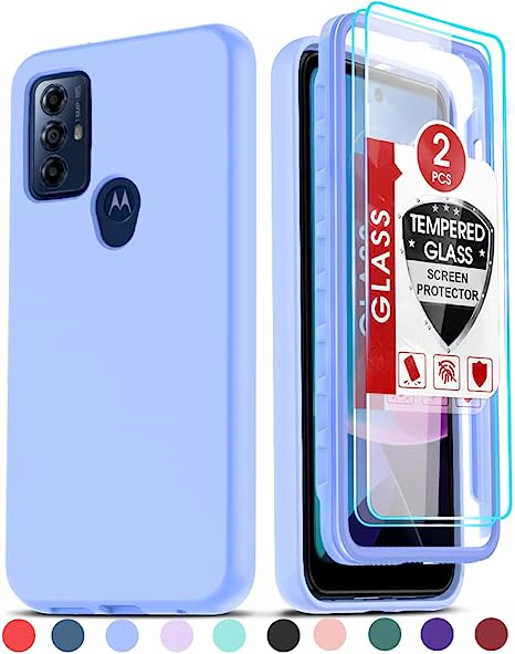 LeYi for Motorola Moto G Power 2022 Phone Case, Moto G Pure Phone Case with [2 x Tempered Glass Screen Protector], Full-Body Shockproof Soft Liquid Silicone Phone Case for G Play 2023, Violet