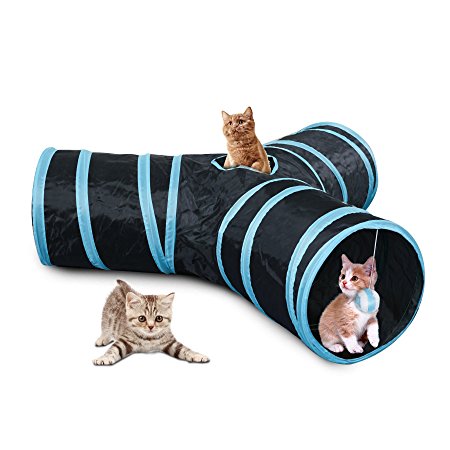 CO-Z Collapsible 3 Way Cat Tube Tunnel Bored Cat Pet Toys with Peek Hole and Toy Ball