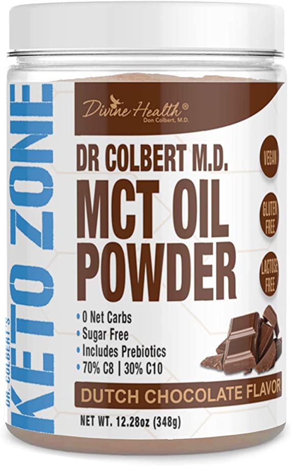 Keto Zone MCT Oil Powder | All Natural Dutch Chocolate | 300 Grams & 30 Day Supply | Recommended in Dr. Colbert's Keto Zone Diet | Ketogenic Creamer | Best MCT Powder | 70% C8 30% C10 | 0 Net Carbs