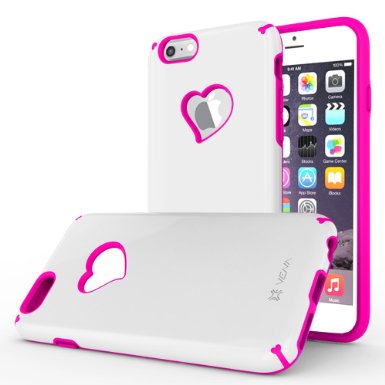 iPhone 6S Plus Case, Vena [vLove] Heart-Shape Rear Window Dual Layer Hybrid Bumper Cover for Apple iPhone 6 Plus 2014 / 6S Plus 2015 (5.5"-inch)- White / Pink