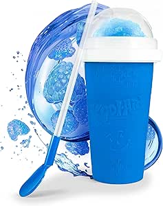 Nostalgia Kool-Aid Squeezy Slush 10 Oz. Cup for Instant Slushes from any Drink, Soda, or Juice with Dome and Reusable Spoon Straw, Blue