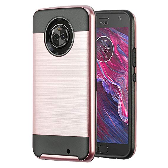 Motorola Moto X4 Case, Kaleidio [Brushed Metal Texture] Slim Fit Hybrid Armor [Shockproof] Protective TPU Lightweight 2-Piece Cover [Includes a Overbrawn Prying Tool] [Rose Gold/Black]