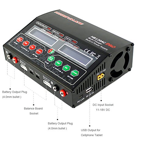 HOBBYMATE Duo Lipo Charger Dual Charge Port, Fast Lipo Charger, AC/DC Balance Charger 12A 120-240W W/ AC Power