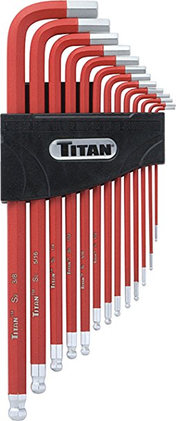 Titan Tools 12713 Extra-Long Arm Ball Tip SAE Hex Key Set, 13 Piece