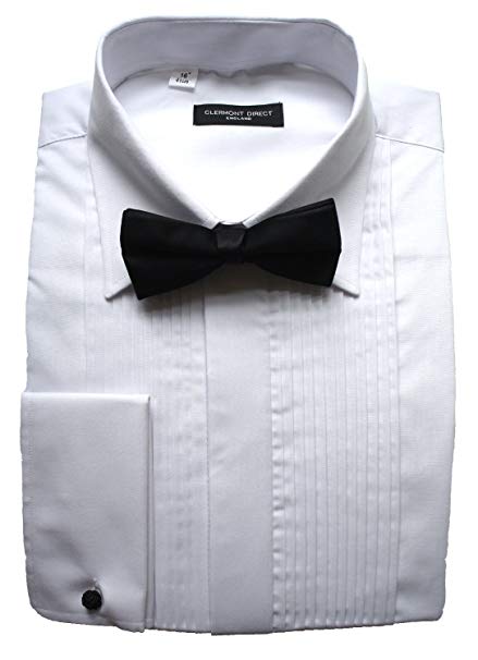 Clermont Direct Poly-Cotton Pleated Dress Shirt Fold Down Collar