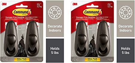 Command Forever Classic Metal Hook, Indoor Use, Bronze, 2 Hooks, 4 Strips, Large, Holds 5 lbs (FC13-ORB-2ES) Pack of 2