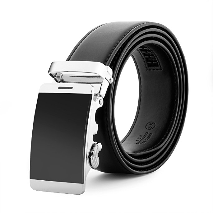 JASGOOD Leather Slide Belts for Men Ratchet Dress Belt with Automatic Click Buckle