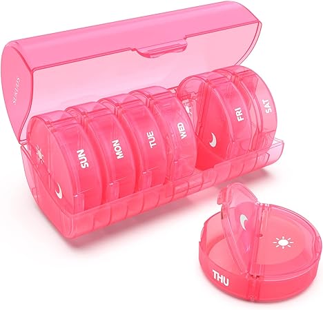 Weekly Pill Organizer 7 Day 2 Times a Day, Sukuos Large Travel Pill Box for Pills/Vitamin/Fish Oil/Supplements, Daily Medicine Organizer Box, BPA Free Pill Case, Easy to Clean