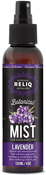 RELIQ Aroma SPA Lavender Botanical Mist cologne for Dogs and Cats. Spray on the coat after bath to give your dog a clean & fresh smell. Infused with natural extracts, calming and comforting dog & cat.