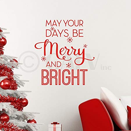 May your days be Merry and Bright Christmas vinyl lettering wall decal sticker decoration (Red)