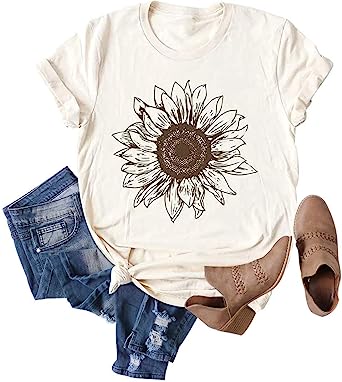 Sunflower Shirts for Women Cute Graphic Tee Shirts Letter Print Funny Tee Shirts Top