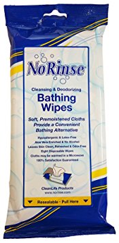 No Rinse Bathing Wipes, Microwaveable Hypoallergenic and Latex-Free (8 Wipes)