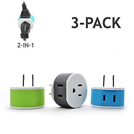 Orei US-6 Japan, Philippines Travel Plug Adapter - 2 USA Inputs - 3 Pack - Type A