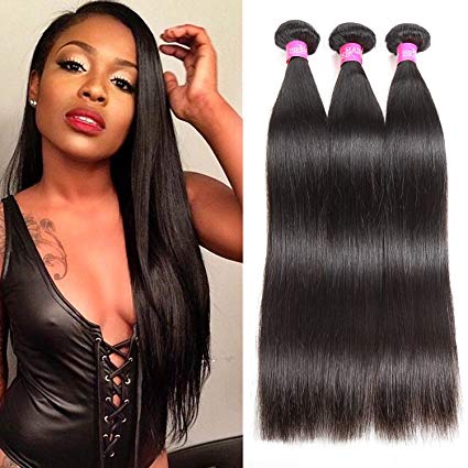 ISEE Hair 8a Brazilian Virgin Straight Hair 3 Bundles 100% Unprocessed Human Hair Weave Extensions Natural Color Can Be Dyed and Bleached 14 16 18inches
