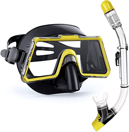 Mifanstech Dry Snorkel Set,180°Panoramic Wide View,Anti Leak &Anti Fog Scuba Diving Mask Free Breathing and Easy Adjustable Strap Snorkeling Gear for Adult Youth