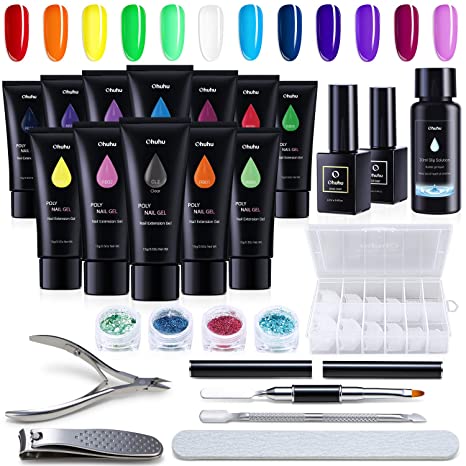 Poly Nail Gel Kit, Ohuhu 12 Colors Nail Gel Kit Enhancement Builder Nail Extension Professional Kit for DIY Mother Girl Valentine's Day - Rainbow Color Series