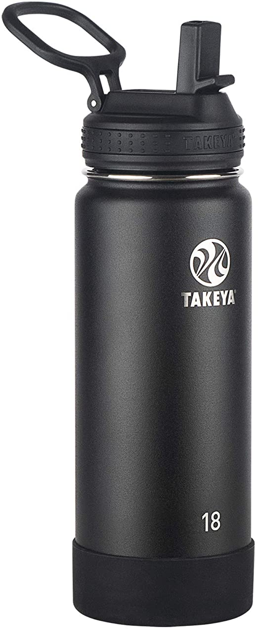 Takeya Actives Insulated Water Bottle w/Straw Lid, Onyx, 18 Ounces