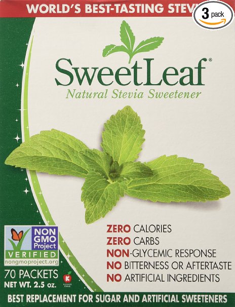 SweetLeaf Sweetener 70-Count Packets 25-Ounce Boxes Pack of 3