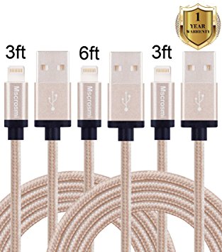 Mscrosmi 2Pack 3FT 1 Pack 6FT Lightning Cable Nylon Braided USB Charging Cable Cord for iPhone 7,7 plus,SE, 6s, 6Plus 6, 5s 5c 5, iPad Air mini min2, iPad 4, iPod 5, iPod 7, iOS9 (Gold)