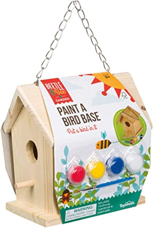 Toysmith Beetle & Bee Paint A Bird Base, Backyard Birdhouse Kit with Fsc Certified Wood - DIY Arts & Crafts Gardening for Kids & Teens, Boys & Girls
