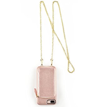 iPhone 8 Plus / 7 Plus Zipper Wallet Case with Credit Card Holder Slot, ZVE Leather Protective Case with Crossbody Strap Chain for Apple iPhone 7 Plus / 8 Plus - Rose Gold
