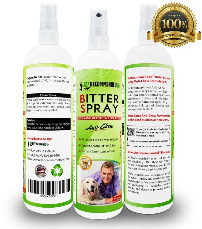 Vet Recommended - Bitter Spray For Dogs - Anti Chew Dog Repellent Spray & Dog Training Tool to Stop Biting - Alcohol Free, Non-Toxic & Safe Chewing Deterrent. Use on Allergy Treatment (8oz/240ml)