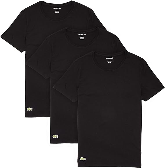 Lacoste Mens Essentials 3 Pack 100% Cotton Regular Fit Crew Neck T-Shirts