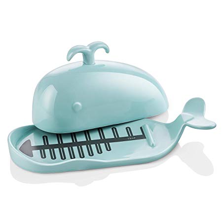 DOWAN Porcelain Butter Dish with Lid, Butter Dish with Cover, Cute Butter Dish Whale Shape for both East and West Coast Butters, Turquoise