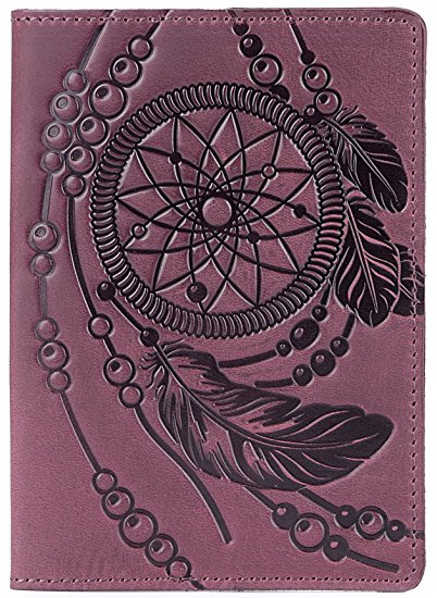 Leather Passport Holder - Passport Cover Case with Vintage Dreamcatcher Design