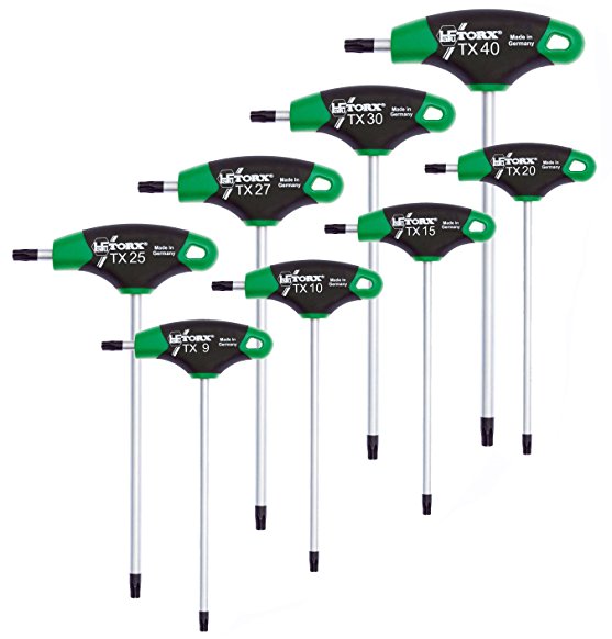 TORX® 70563 Angle screwdriver Set 2K with T-grip, 8-pcs T9-T40 | Made in Germany | Wrench Torx wrench | T9 | T10 | T15 | T20 | T25 | T27 | T30 | T40 | TX | for torx screws
