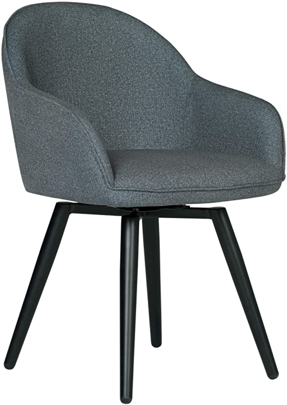 Dome Upholstered Swivel Dining, Office Chair with Arms, Metal Legs, Charcoal Grey