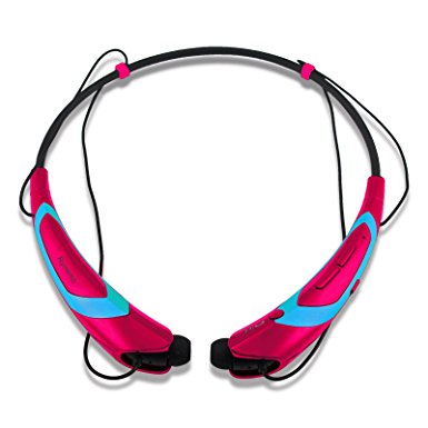Rymemo 2016 Match Color Bluetooth Headphones Headset Wireless Music Stereo Sports Earphones Vibration Neckband Style Earpiece for Cellphone, Blue-Magenta