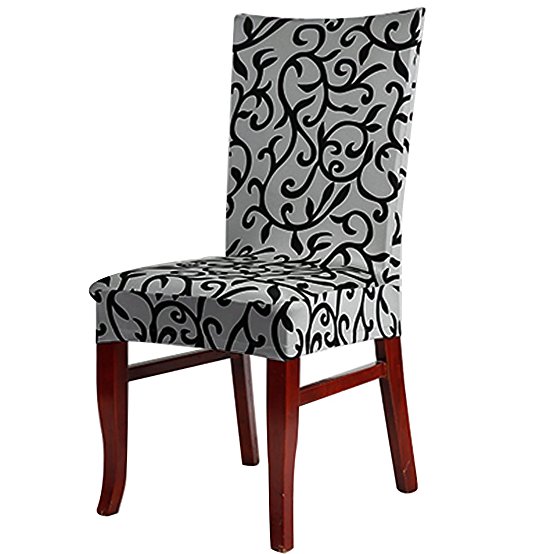 uxcell Stretchy Dining Chair Cover Short Chair Covers Washable Protector Seat Slipcover For Wedding Party Restaurant Home Decor Gray   Black
