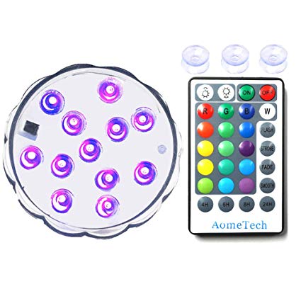 AomeTech Upgraded 12-LED 3.9inch Submersible Led Lights, RGB Waterproof Battery Powered Lights with Timer Remote Controller for Aquarium, Party, Pool, Fountain,Wedding, Stage, Vase, Garden, Bathtub