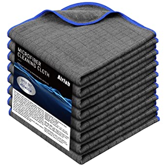 Airlab Microfiber Towels for Cars Wash & Drying Auto Deatiling, Highly Absorbent, Lint-Free, Streak-Free, All-Purpose Cleaning Cloths for Household, 16" x 16", Pack of 8, Grey