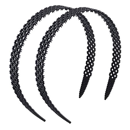 Lady Women Black Plastic Teeth Round Holes Decor 0.6" Width Hair Hoop Headband 2 Pcs