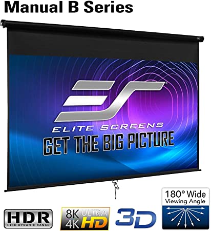 Elite Screens Manual B, 120-INCH, Manual Pull Down Projector Projection Screen 4K / 8K Ultra HDR 3D Ready with Slow Retract Mechanism, 2-Year Warranty, M120H