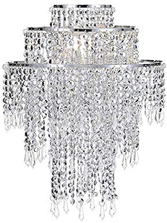 Waneway Chandelier Light Shade for Ceiling Pendant Light, Easy Fit Crystal Lamp Shade Lampshade for Bedroom, Living Room, Hallway, Wedding or Party Decoration, Diameter 32 cm, 3 Tiers, Silver